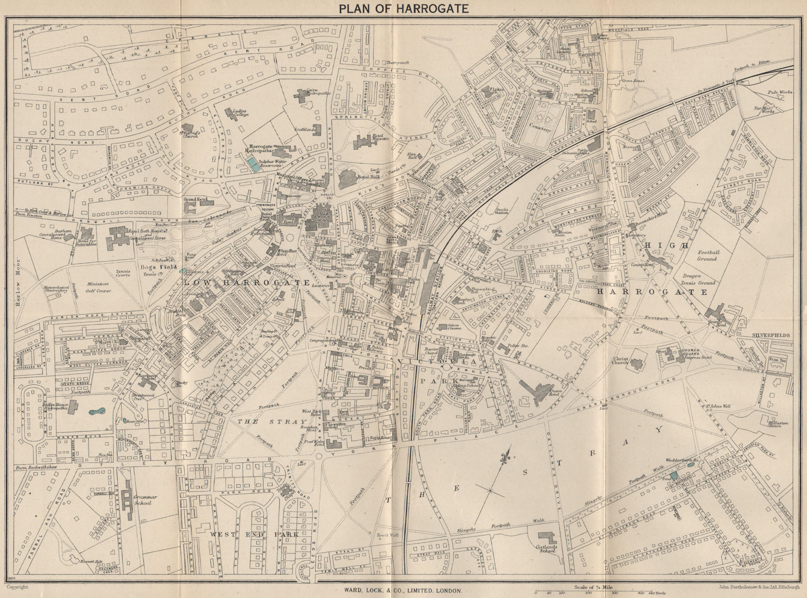HARROGATE vintage town/city plan. Yorkshire. WARD LOCK 1946 old vintage map